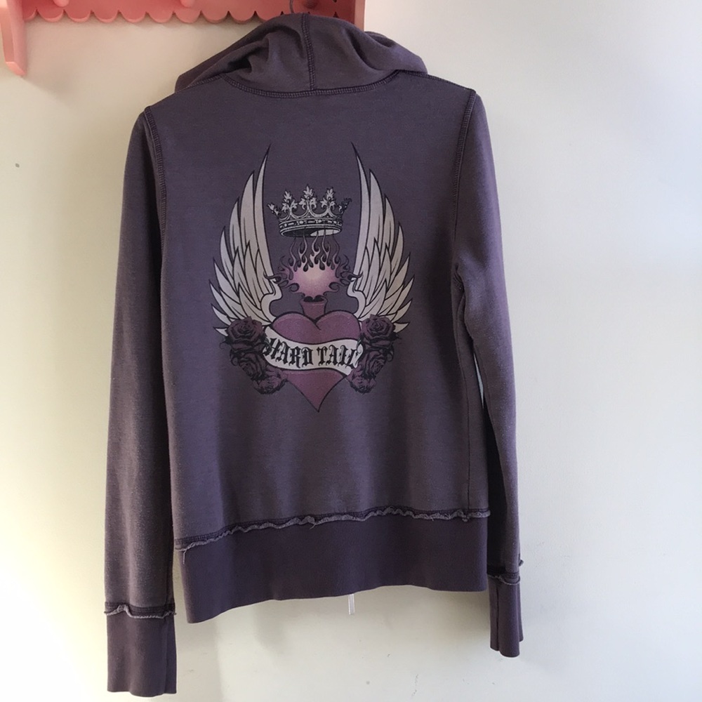 VTG Hard Tail Sz M hoodie mall goth purple roses crown LOVE  Wings Indie sleaze - Picture 3 of 12